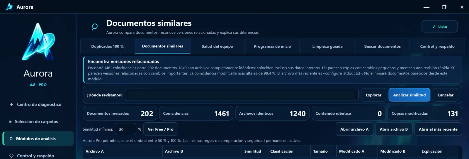 Documentos similares de Aurora 4.8 mostrando coincidencias y clasificaciones explicables