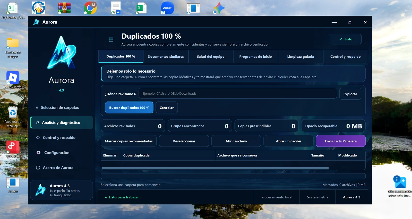 Pantalla real de Duplicados 100 % en Aurora 4.3